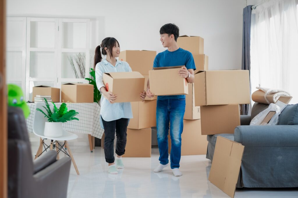 Young couples move into homes and apartments, Moving house, New house.